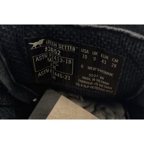 Irish Setter Men Ashby 6" Ankle Work Boot US 10 D Black Leather Aluminum Toe NIB - Picture 12 of 12